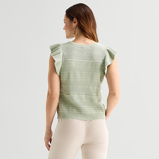Liz Claiborne Womens Crew Neck Short Sleeve Pullover Sweater