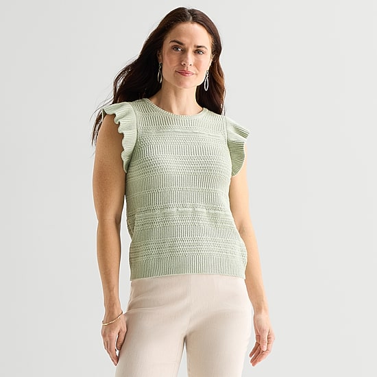 Liz Claiborne Womens Crew Neck Short Sleeve Pullover Sweater