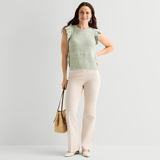 Liz Claiborne Womens Crew Neck Short Sleeve Pullover Sweater