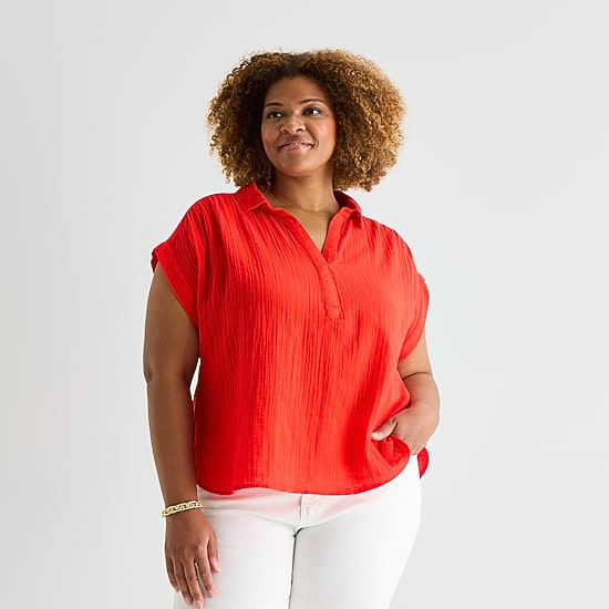 St. John's Bay Womens Plus Short Sleeve Blouse