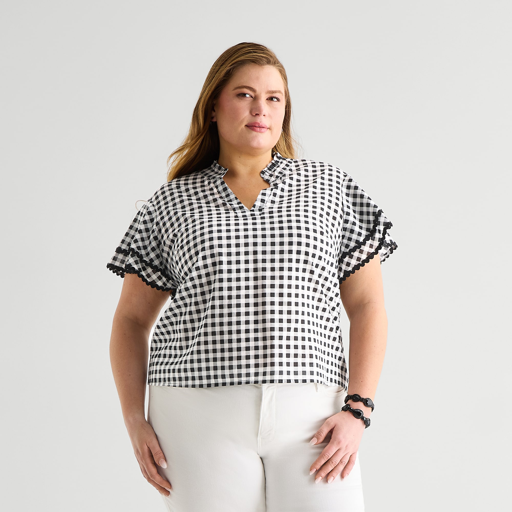 Liz Claiborne Womens Plus V Neck Short Sleeve Blouse