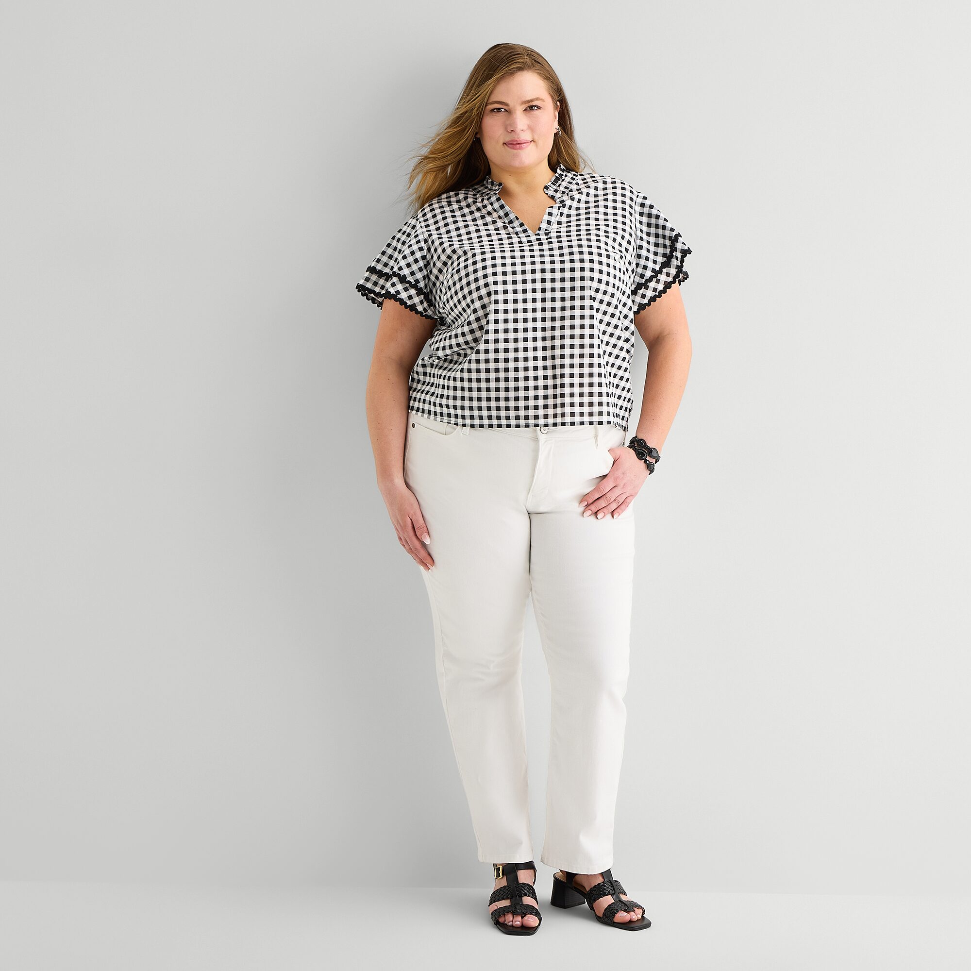 Liz Claiborne Womens Plus V Neck Short Sleeve Blouse