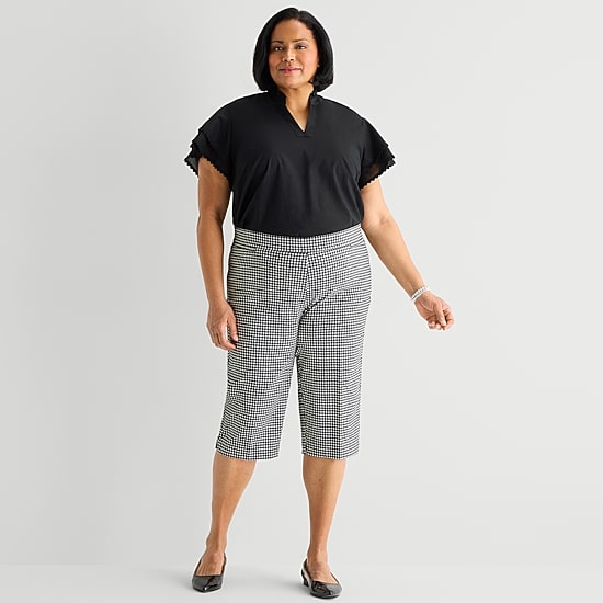 Liz Claiborne Lisa Womens Plus Stretch Fabric Straight Mid Rise Capri Pant