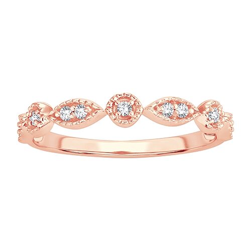 Modern Bride Womens 1/10 Ct. T.w. Natural White Diamond 10k Gold Wedding Band In Pink