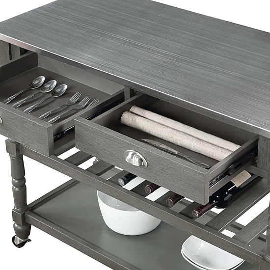 French Country Stainless Steel Counter Top Kitchen Cart with Wine Rack