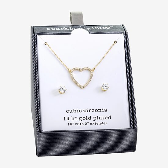 Sparkle Allure Womens Cubic Zirconia 14K Gold Over Brass Heart 2-pc. Jewelry Set