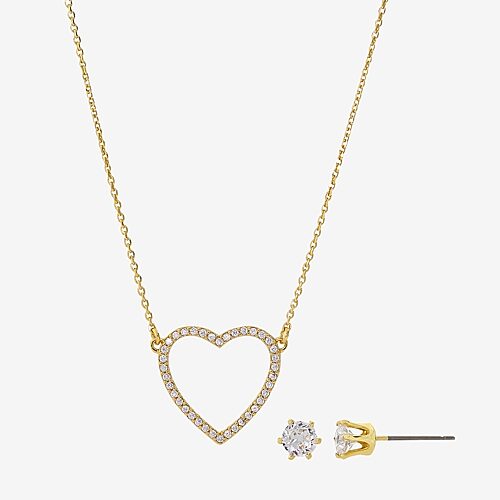 Sparkle Allure Womens Cubic Zirconia 14K Gold Over Brass Heart 2-pc. Jewelry Set, One Size