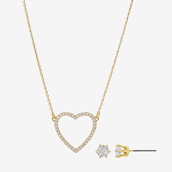 Sparkle Allure Womens Cubic Zirconia 14K Gold Over Brass Heart 2-pc. Jewelry Set