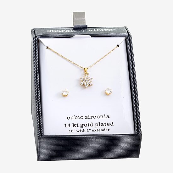 Sparkle Allure Womens Cubic Zirconia 14K Gold Over Brass Flower 2-pc. Jewelry Set