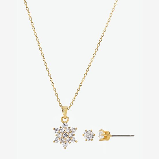 Sparkle Allure Womens Cubic Zirconia 14K Gold Over Brass Flower 2-pc. Jewelry Set