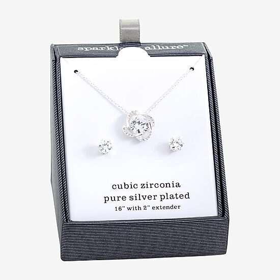 Sparkle Allure Womens Cubic Zirconia Pure Silver Over Brass Knot 2-pc. Jewelry Set