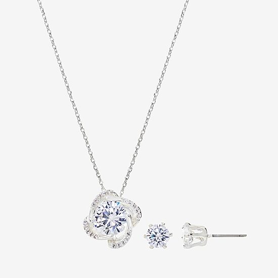 Sparkle Allure Womens Cubic Zirconia Pure Silver Over Brass Knot 2-pc. Jewelry Set