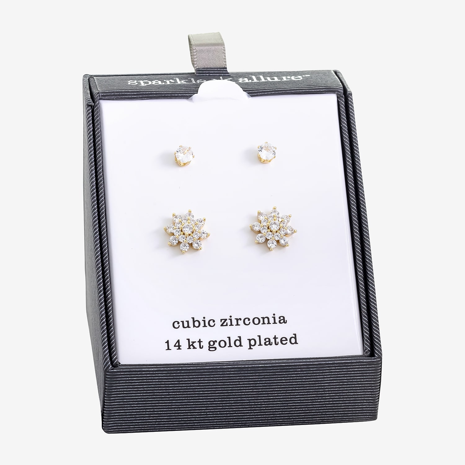Sparkle Allure Womens Cubic Zirconia 14K Gold Over Brass Flower 2 Pair Earring Set