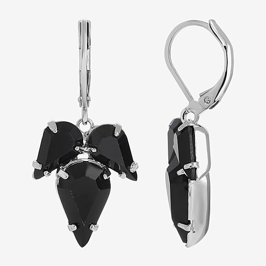 1928 Silver Tone Womens Black Drop Earrings