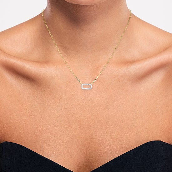 Diamond Addiction Womens 1/8 CT. T.W. Natural White Diamond 10K Gold Paperclip 18 Inch Pendant Necklace