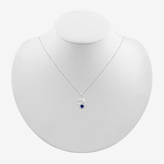 Dolphin Womens Diamond Accent Lab Created Blue Sapphire Sterling Silver 18 Inch Pendant Necklace