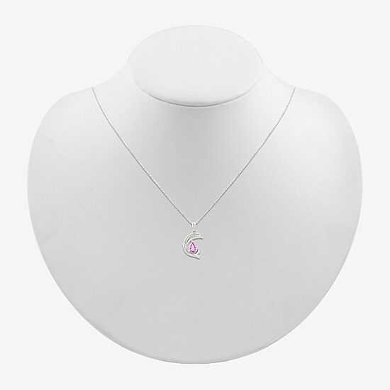 Dolphin Womens Diamond Accent Lab Created Pink Sapphire Sterling Silver 18 Inch Pendant Necklace