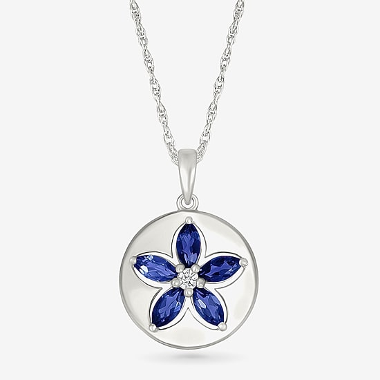 Womens Lab Created Blue Sapphire Sterling Silver 18 Inch Pendant Necklace