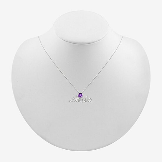 Abuela Womens Genuine Purple Amethyst Sterling Silver Heart 18 Inch Pendant Necklace