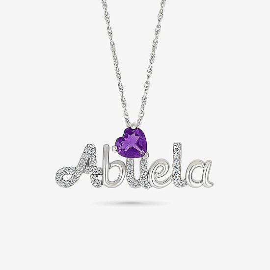 Abuela Womens Genuine Purple Amethyst Sterling Silver Heart 18 Inch Pendant Necklace