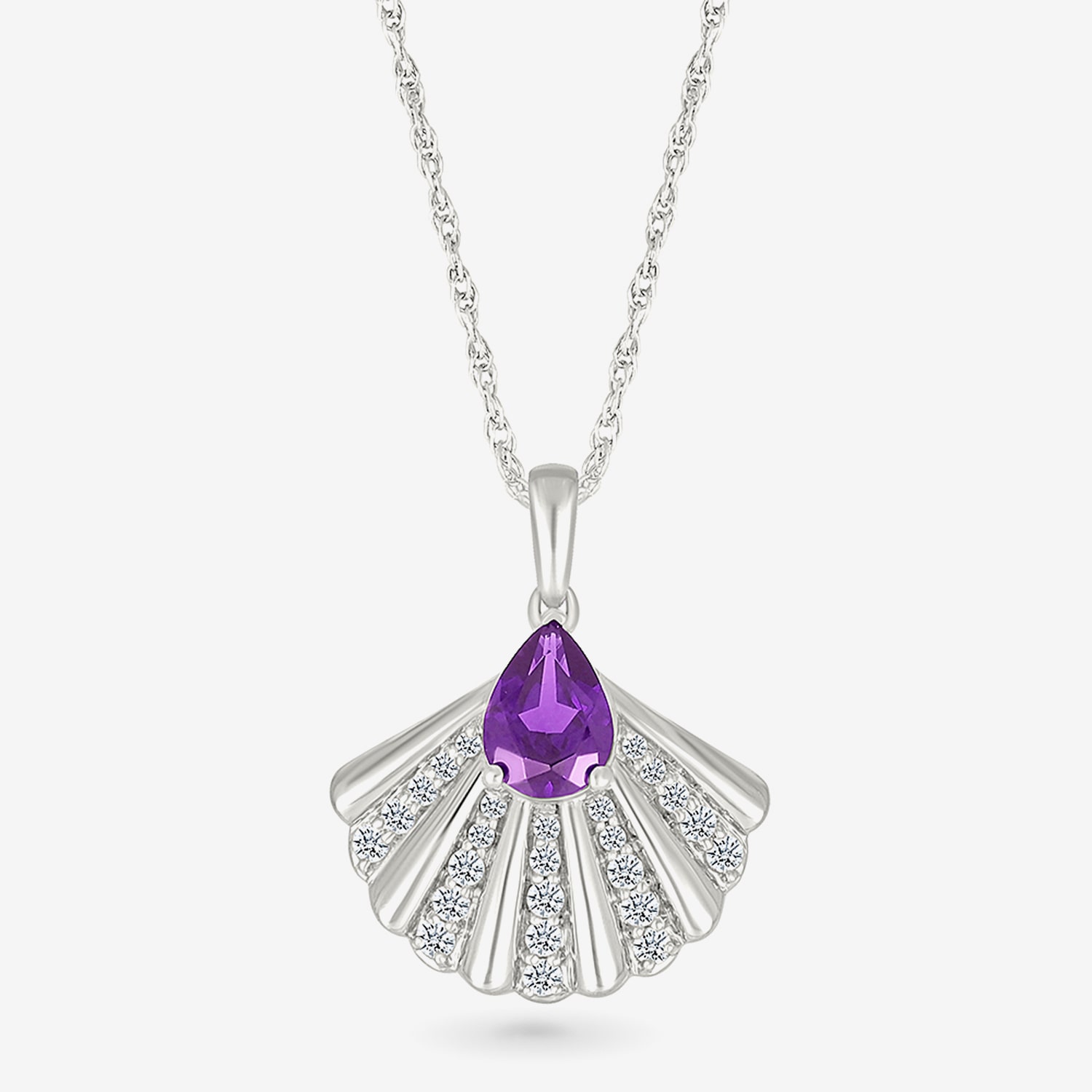 Seashell Womens Genuine Purple Amethyst Sterling Silver 18 Inch Pendant Necklace