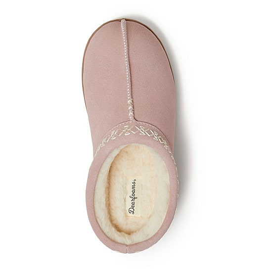 Dearfoams Doreen Genuin Suede Embroidery Womens Memory Foam Clog Slippers