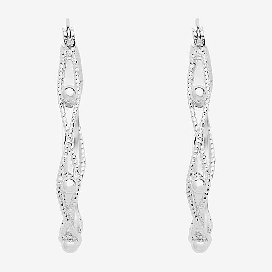 Silver Reflections Twisted Womens 42mm Hoop Earrings