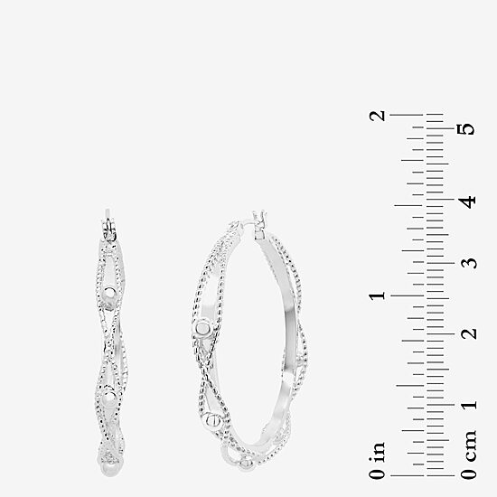 Silver Reflections Twisted Womens 42mm Hoop Earrings
