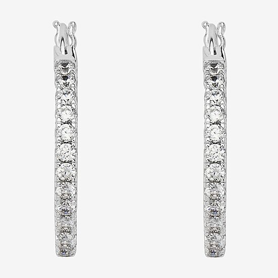 Silver Reflections Womens Cubic Zirconia 27.5mm Hoop Earrings