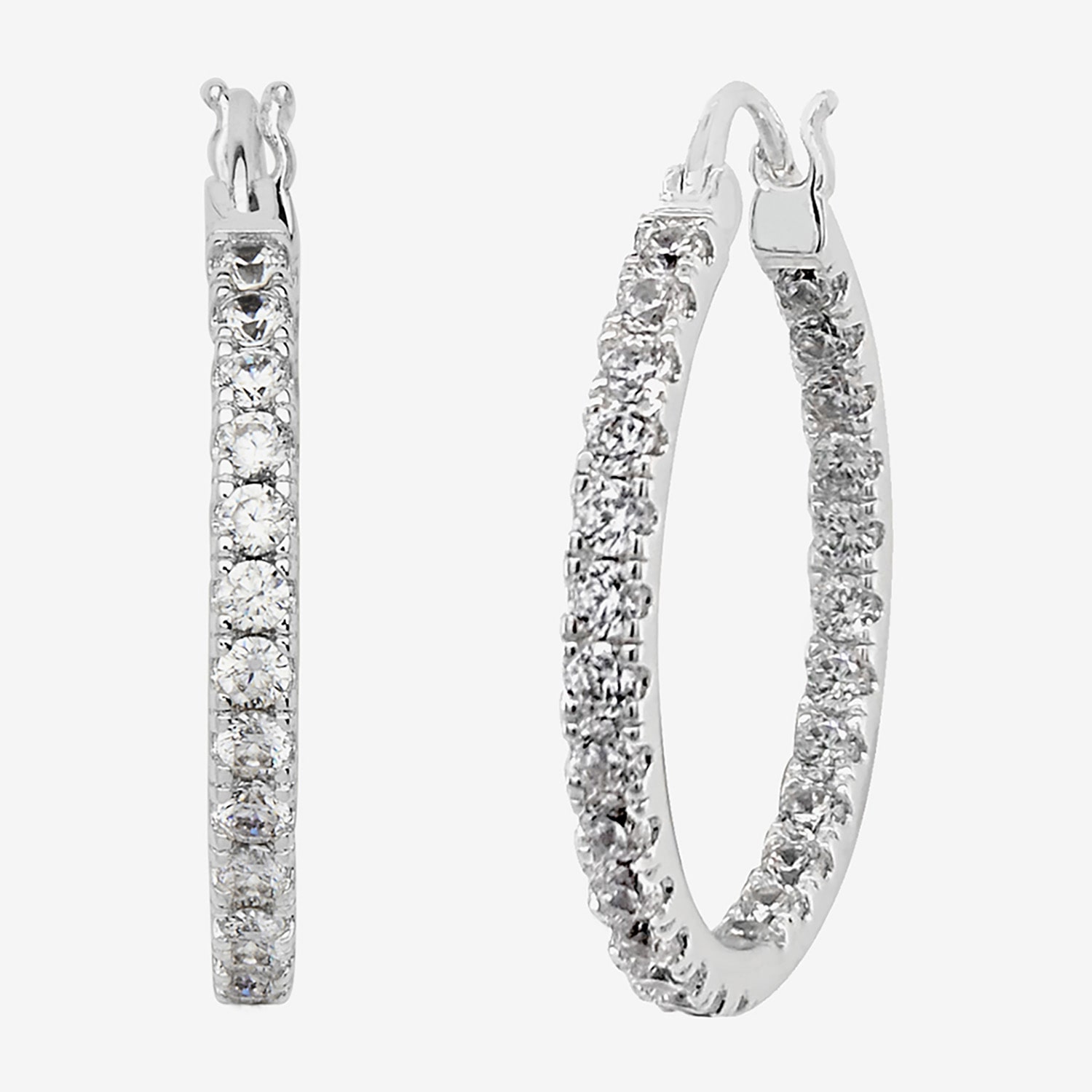 Silver Reflections Womens Cubic Zirconia 27.5mm Hoop Earrings