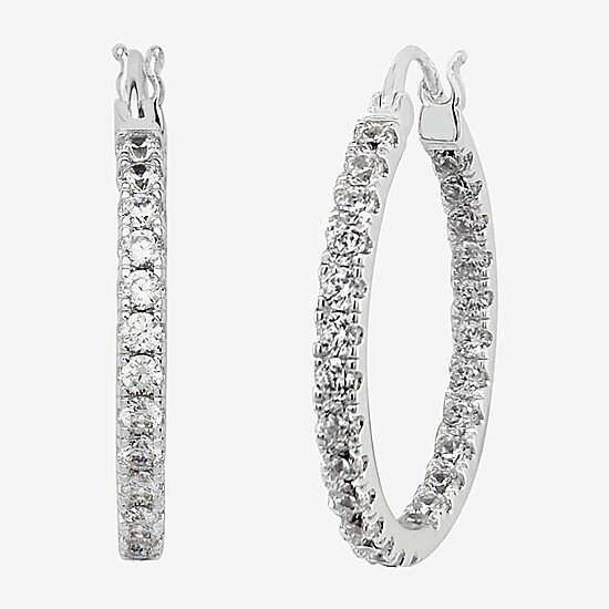 Silver Reflections Womens Cubic Zirconia 27.5mm Hoop Earrings