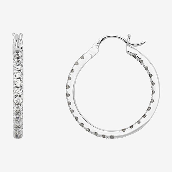 Silver Reflections Womens Cubic Zirconia 27.5mm Hoop Earrings