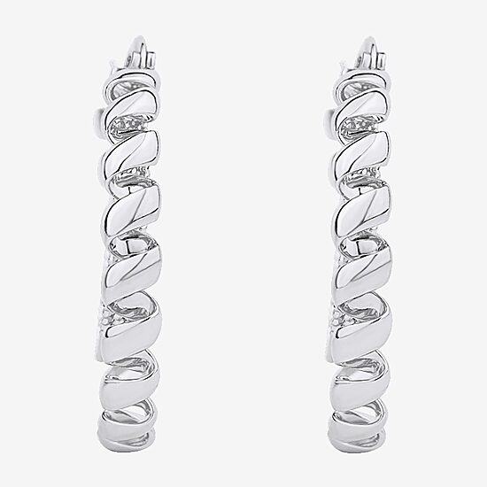 Silver Reflections Double Womens 38mm Hoop Earrings