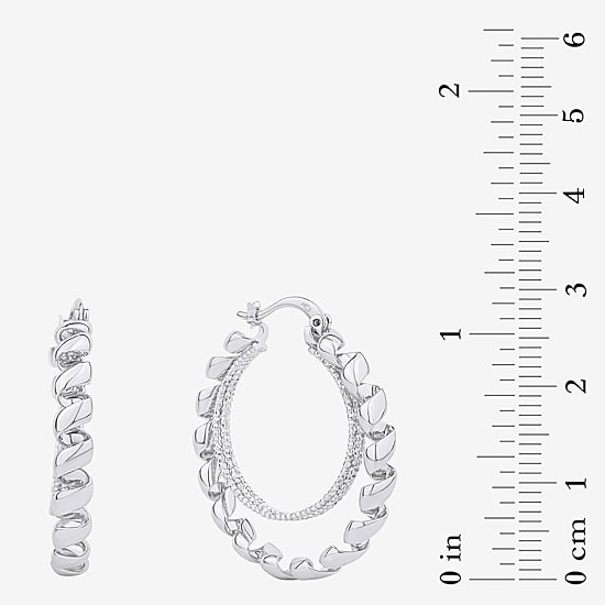 Silver Reflections Double Womens 38mm Hoop Earrings