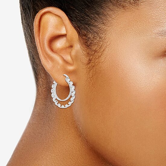 Silver Reflections Double Womens 38mm Hoop Earrings