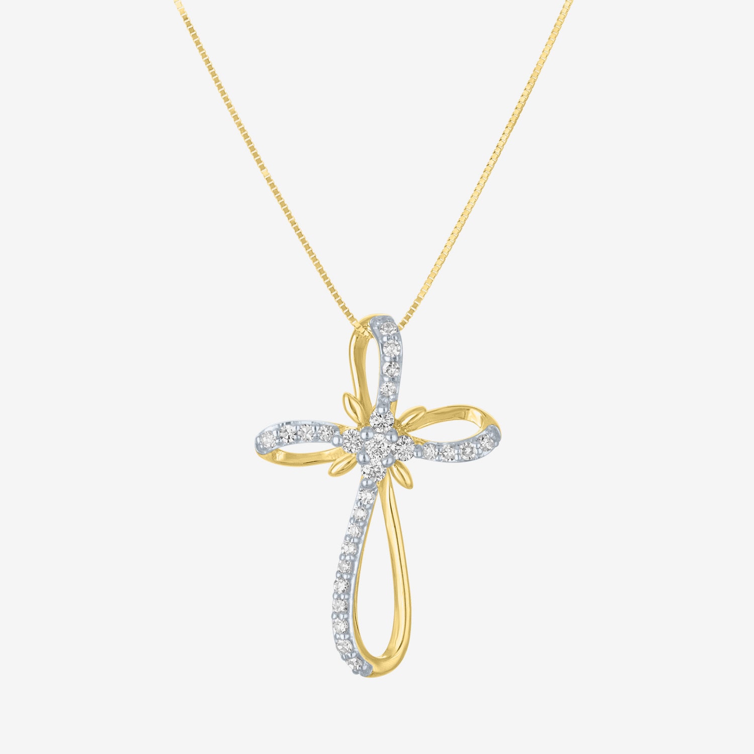 (H-I / I1) Womens 1/3 CT. T.W. Lab Grown White Diamond 10K Gold Cross 18 Inch Pendant Necklace
