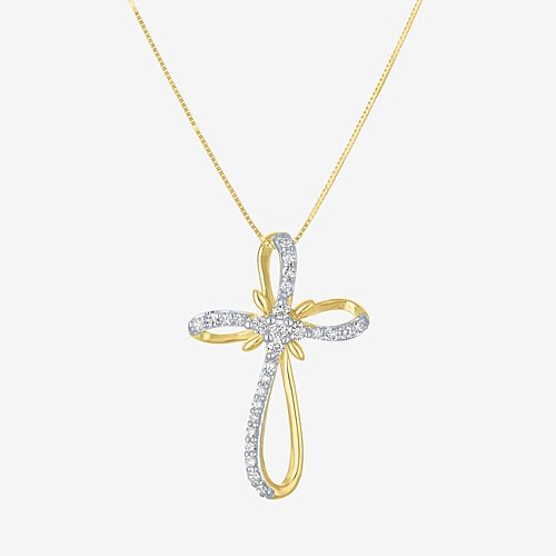 (H-I / I1) Womens 1/3 CT. T.W. Lab Grown White Diamond 10K Gold Cross 18 Inch Pendant Necklace, One Size, Yellow