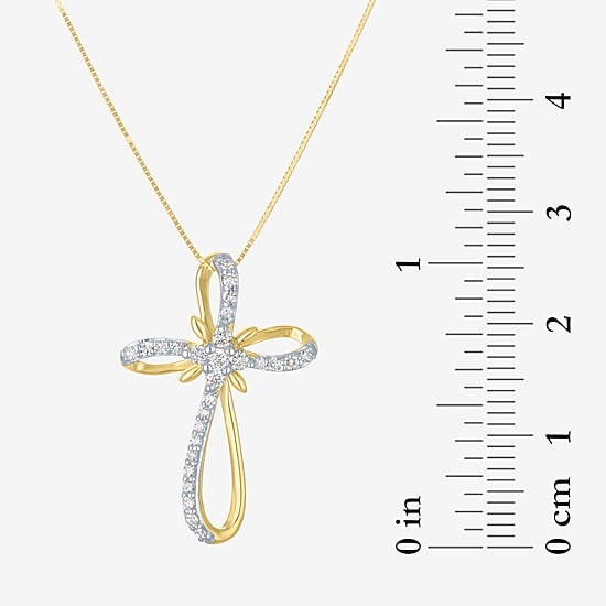 (H-I / I1) Womens 1/3 CT. T.W. Lab Grown White Diamond 10K Gold Cross 18 Inch Pendant Necklace