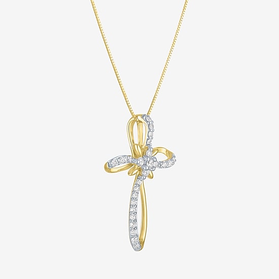 (H-I / I1) Womens 1/3 CT. T.W. Lab Grown White Diamond 10K Gold Cross 18 Inch Pendant Necklace
