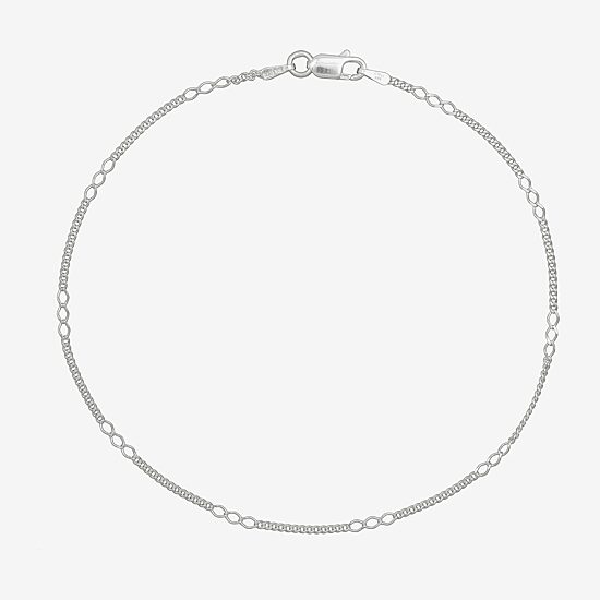 Made in Italy Womens Sterling Silver 9 1/2 Inch Solid Link Ankle Bracelet