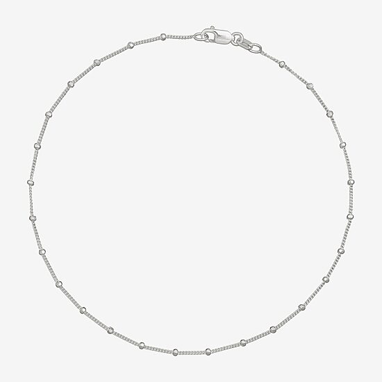 Made in Italy Womens Sterling Silver 9 1/2 Inch Solid Bead Ankle Bracelet