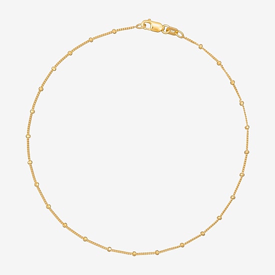 Made in Italy Womens 24K Gold Over Silver 9 1/2 Inch Solid Curb Ankle Bracelet