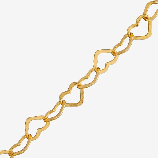Made in Italy Womens 24K Gold Over Silver 7.5 Inch Solid Link Heart Chain Bracelet