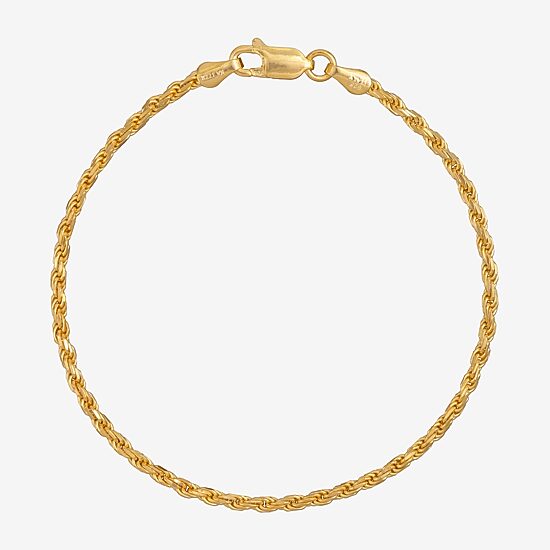 Made in Italy Mens 24K Gold Over Silver 7.5 Inch Solid Rope Chain Bracelet