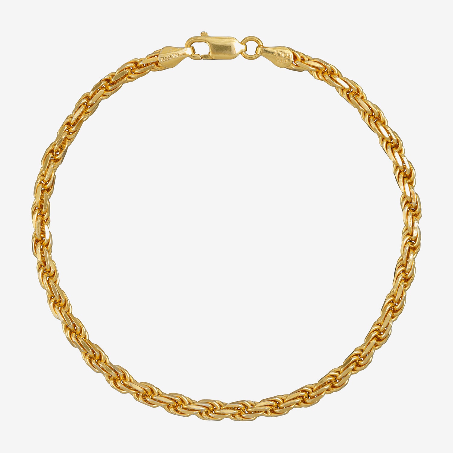 Made in Italy Mens 24K Gold Over Silver 8 1/2 Inch Solid Rope Chain Bracelet