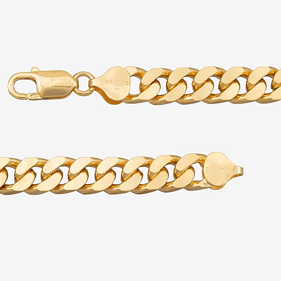 Made in Italy Mens 24K Gold Over Silver 8 1/2 Inch Solid Curb Chain Bracelet