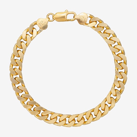 Made in Italy Mens 24K Gold Over Silver 8 1/2 Inch Solid Curb Chain Bracelet