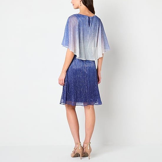 Danny & Nicole Womens Round Neck Short Sleeve Cape Ombre Cape Fit + Flare Dress