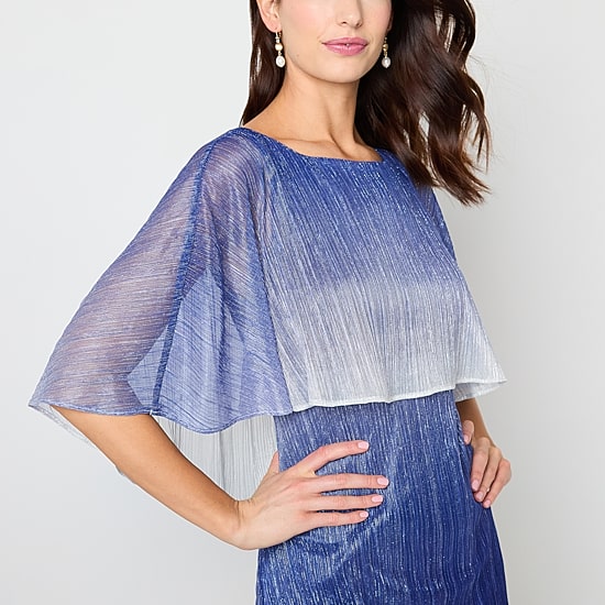 Danny & Nicole Womens Round Neck Short Sleeve Cape Ombre Cape Fit + Flare Dress