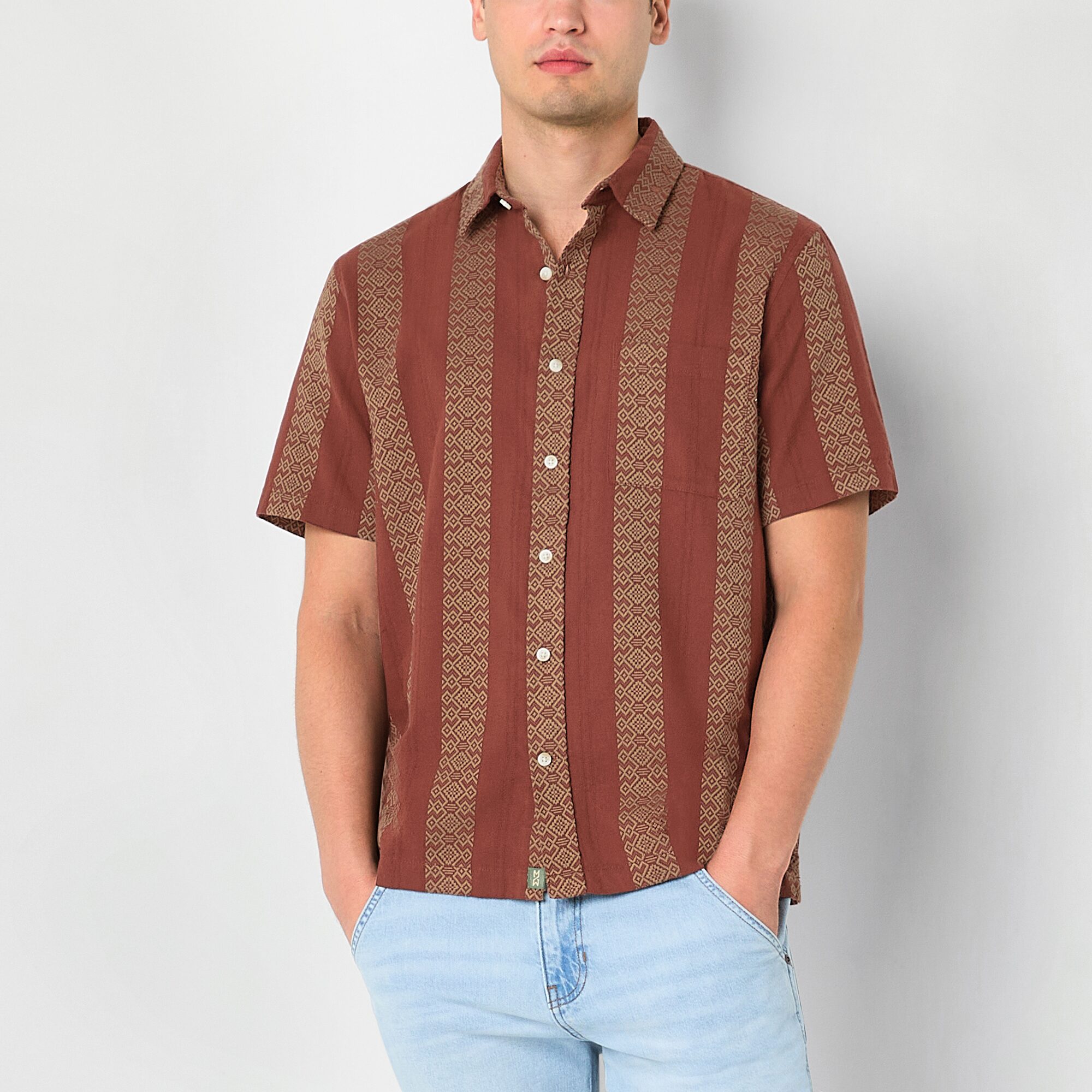 mutual weave Mens Short Sleeve Camp Shirt